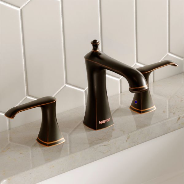 Woodburn Widespread Three-Hole 2-Handle Bathroom Faucet with Matching Pop-Up Drain In Oil-Rubbed Bronze