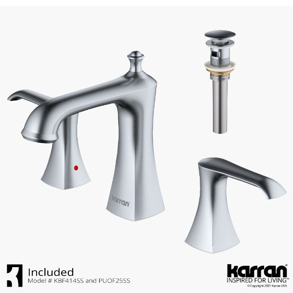 Woodburn Widespread Three-Hole 2-Handle Bathroom Faucet with Matching Pop-Up Drain In Stainless Steel