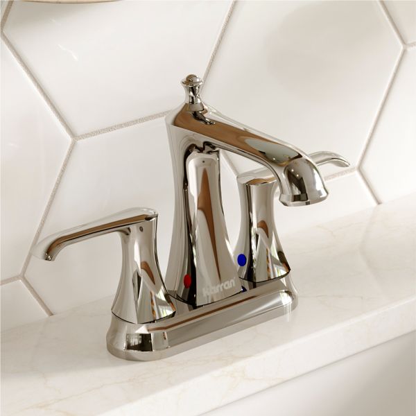 Woodburn Two-Hole 2-Handle Bathroom Faucet with Matching Pop-Up Drain In Chrome