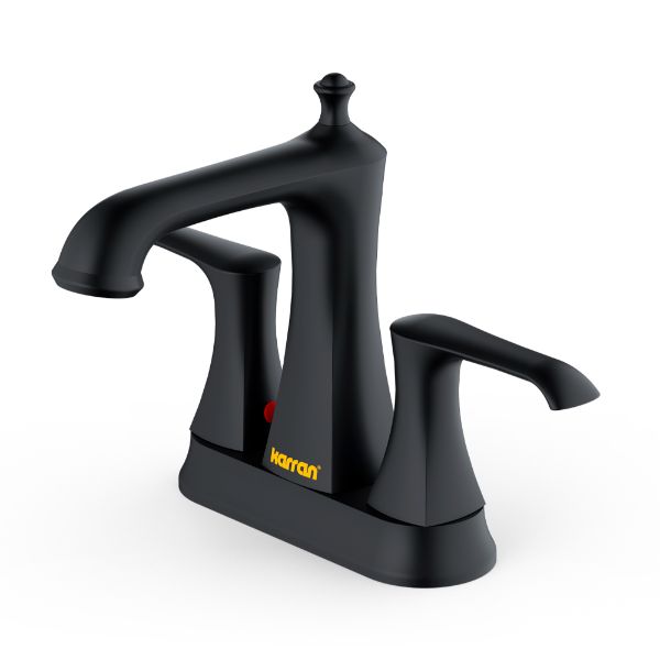 Woodburn Two-Hole 2-Handle Bathroom Faucet with Matching Pop-Up Drain In Matte Black