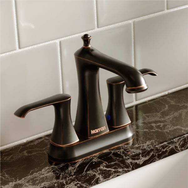 Woodburn Two-Hole 2-Handle Bathroom Faucet with Matching Pop-Up Drain In Oil-Rubbed Bronze
