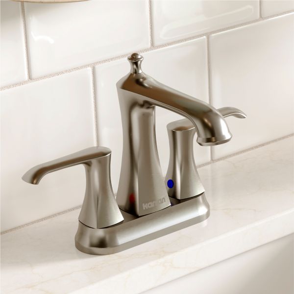 Woodburn Two-Hole 2-Handle Bathroom Faucet with Matching Pop-Up Drain In Stainless Steel