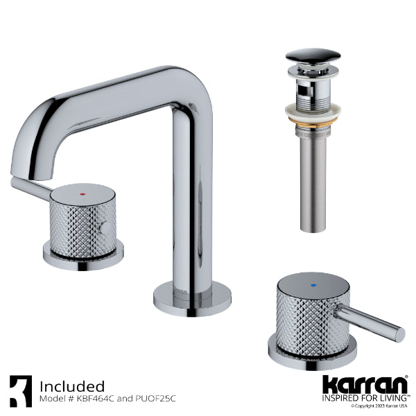 Tryst Widespread Three-Hole 2-Handle Bathroom Faucet with Matching Pop-up Drain In Chrome