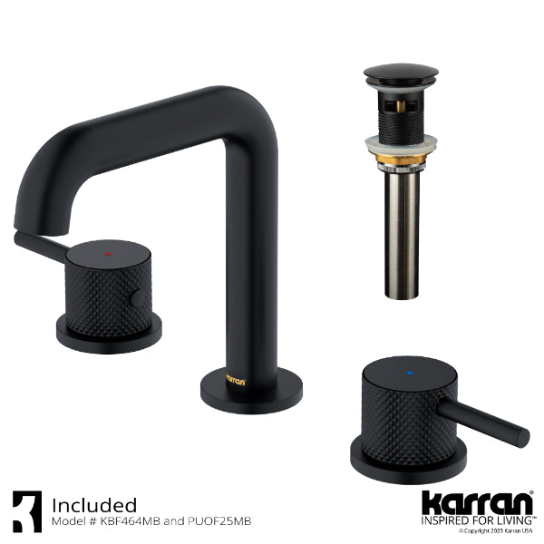Tryst Widespread Three-Hole 2-Handle Bathroom Faucet with Matching Pop-up Drain In Matte Black