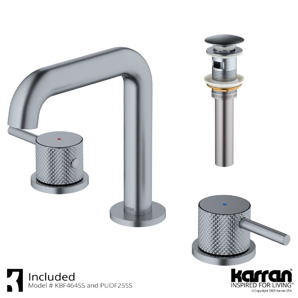 Tryst Widespread Three-Hole 2-Handle Bathroom Faucet with Matching Pop-up Drain In Stainless Steel