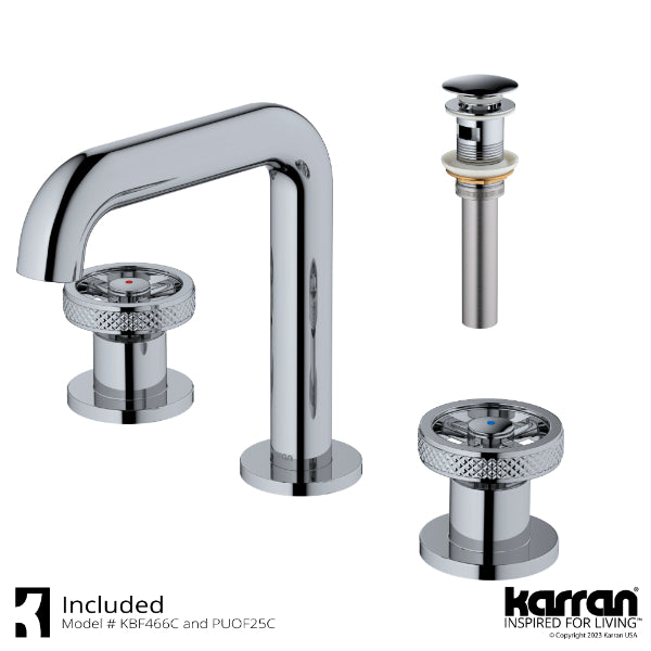 Tryst Widespread Three-Hole 2-Handle Bathroom Faucet with Matching Pop-up Drain In Chrome