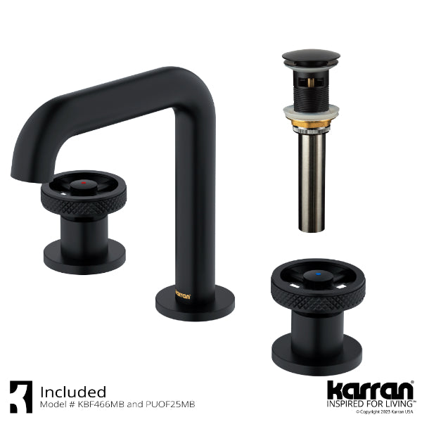 Tryst Widespread Three-Hole 2-Handle Bathroom Faucet with Matching Pop-up Drain In Matte Black