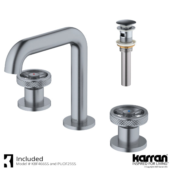 Tryst Widespread Three-Hole 2-Handle Bathroom Faucet with Matching Pop-up Drain In Stainless Steel