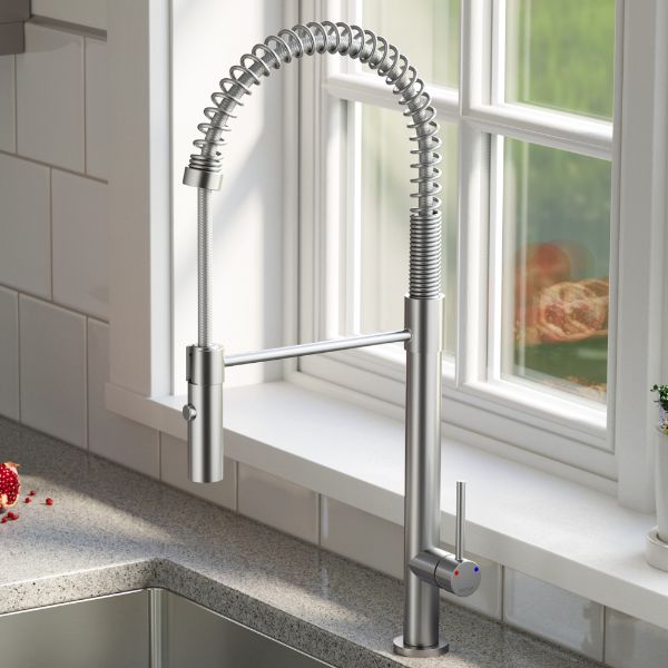 Bluffton Single Hole Single Handle Pull-Down Sprayer Kitchen Faucet In Stainless Steel
