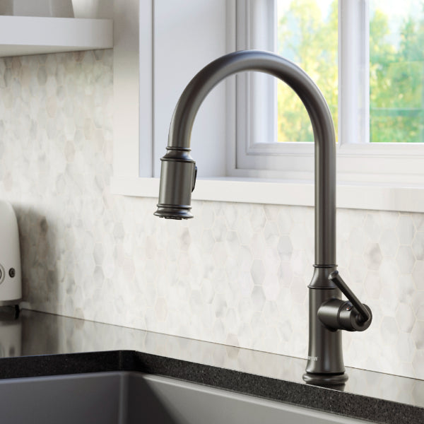 Auburn Single Hole Single Handle Pull-Down Sprayer Kitchen Faucet In Gunmetal Grey