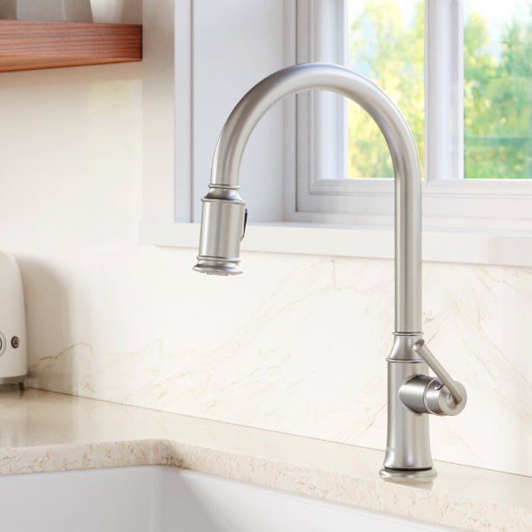 Auburn Single Hole Single Handle Pull-Down Sprayer Kitchen Faucet In Stainless Steel
