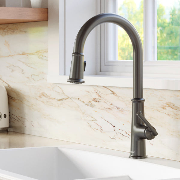 Elwood Single Hole Single Handle Pull-Down Sprayer Kitchen Faucet In Gunmetal Grey
