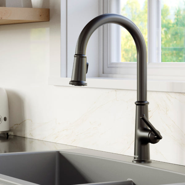 Elwood Single Hole Single Handle Pull-Down Sprayer Kitchen Faucet In Matte Black