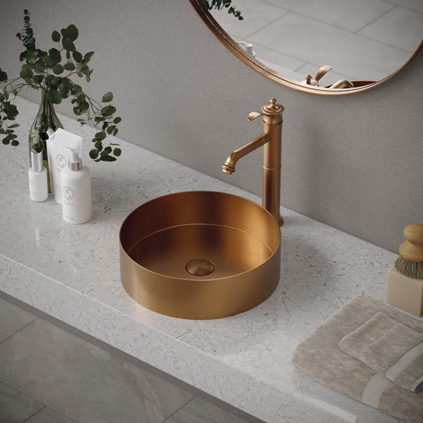 14-1/4" Vessel Stainless Steel Bathroom Sink In Brushed Copper