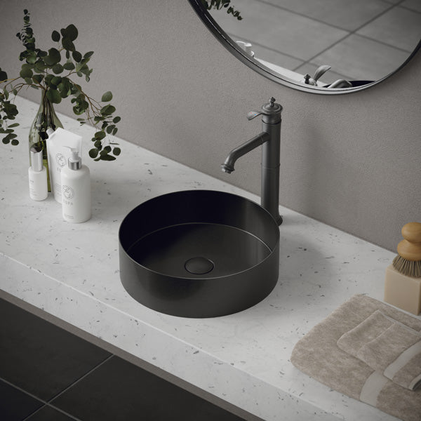 14-1/4" Vessel Stainless Steel Bathroom Sink In Gunmetal Grey