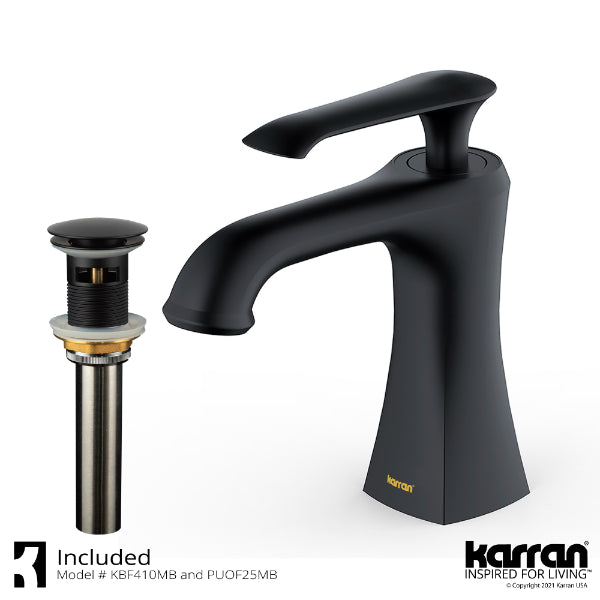 Woodburn Single Hole Single Handle Bathroom Faucet with Matching Pop-Up Drain In Matte Black