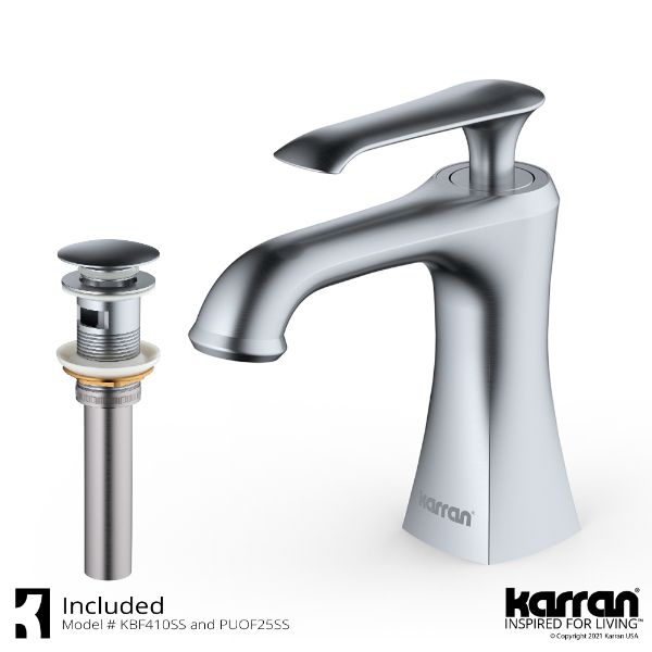 Woodburn Single Hole Single Handle Bathroom Faucet with Matching Pop-Up Drain In Stainless Steel