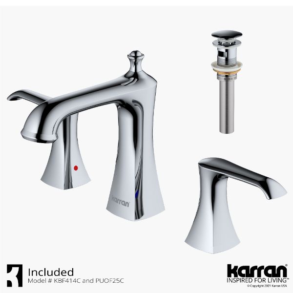 Woodburn Widespread Three-Hole 2-Handle Bathroom Faucet with Matching Pop-Up Drain In Chrome