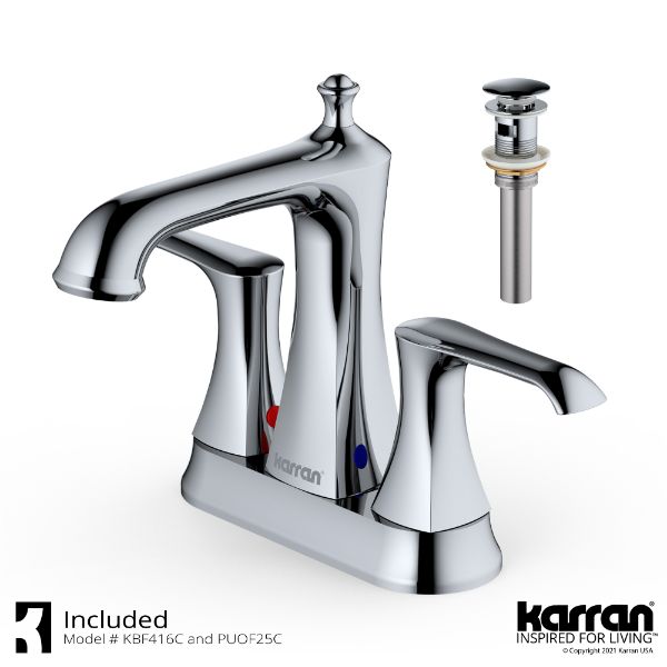 Woodburn Two-Hole 2-Handle Bathroom Faucet with Matching Pop-Up Drain In Chrome