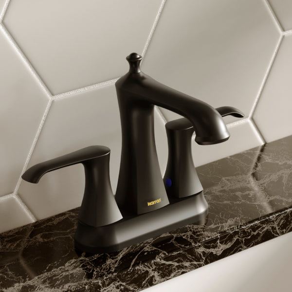 Woodburn Two-Hole 2-Handle Bathroom Faucet with Matching Pop-Up Drain In Matte Black
