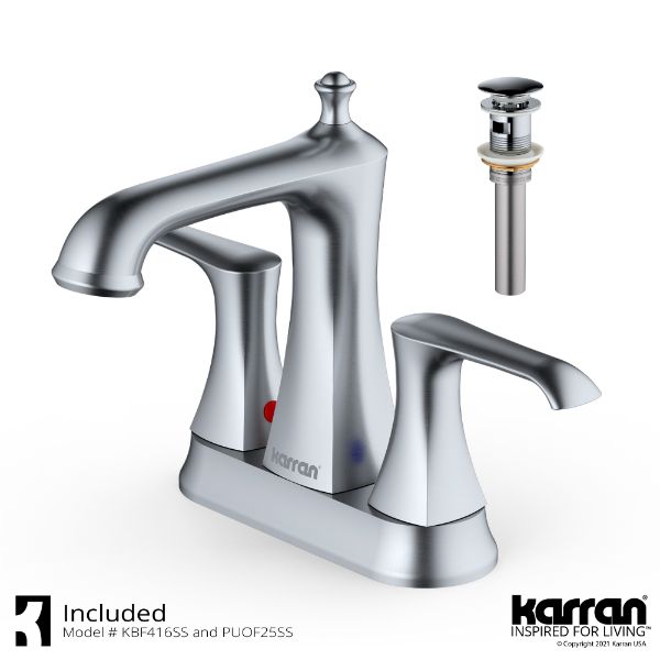Woodburn Two-Hole 2-Handle Bathroom Faucet with Matching Pop-Up Drain In Stainless Steel