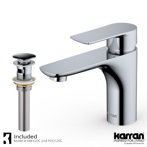 Kayes Single Hole Single Handle Bathroom Faucet with Matching Pop-up Drain In Chrome
