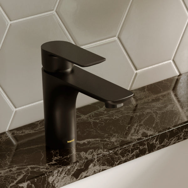 Kayes Single Hole Single Handle Bathroom Faucet with Matching Pop-up Drain In Matte Black