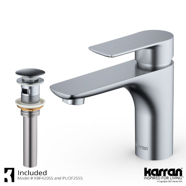 Kayes Single Hole Single Handle Bathroom Faucet with Matching Pop-up Drain In Stainless Steel