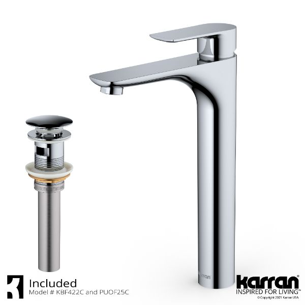 Kayes Single Hole Single Handle Bathroom Faucet with Matcing Pop-up Drain In Chrome