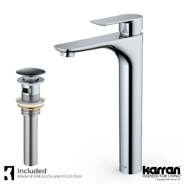 Kayes Single Hole Single Handle Bathroom Faucet with Matcing Pop-up Drain In Stainless Steel