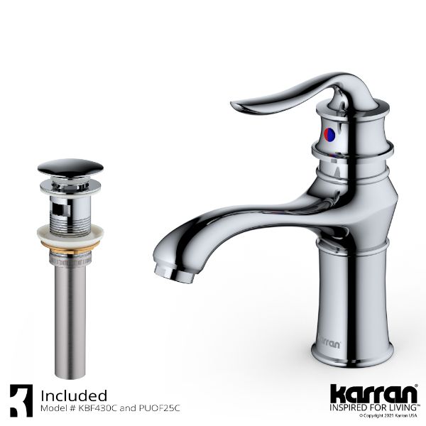 Dartford Single Hole Single Handle Bathroom Faucet with Matching Pop-up Drain In Chrome