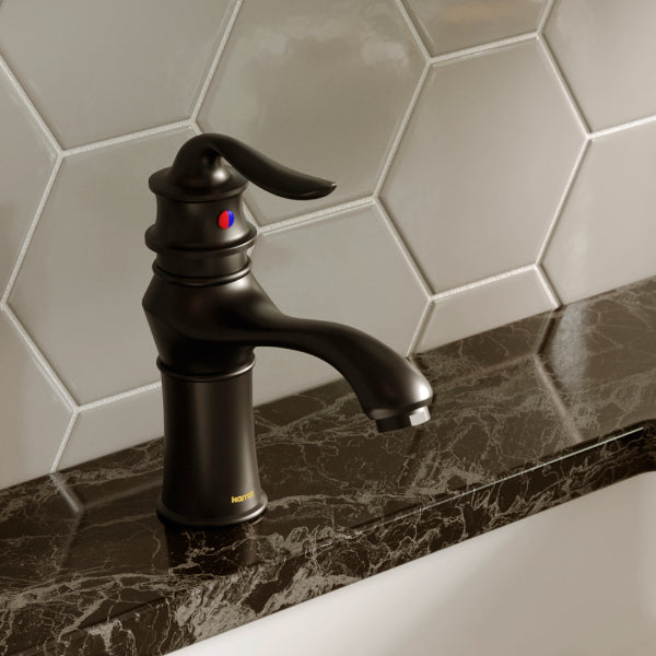 Dartford Single Hole Single Handle Bathroom Faucet with Matching Pop-up Drain In Matte Black