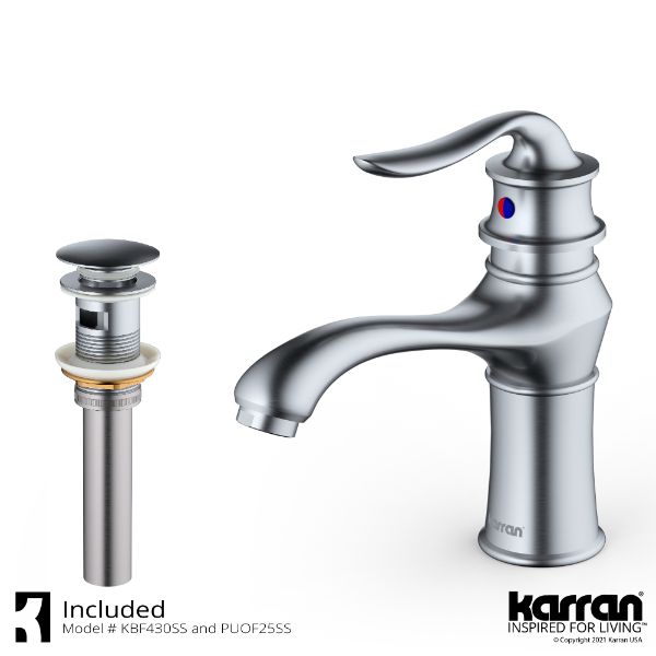Dartford Single Hole Single Handle Bathroom Faucet with Matching Pop-up Drain In Stainless Steel