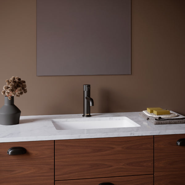 Tryst Single Hole Single Handle Bathroom Faucet with Matching Pop-up Drain In Matte Black