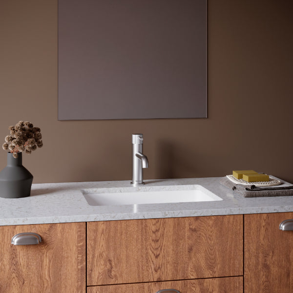 Tryst Single Hole Single Handle Bathroom Faucet with Matching Pop-up Drain In Stainless Steel