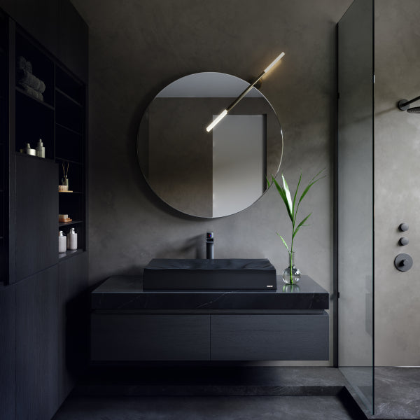 32-1/8" Vessel Quartz Composite Bathroom Sink In Black