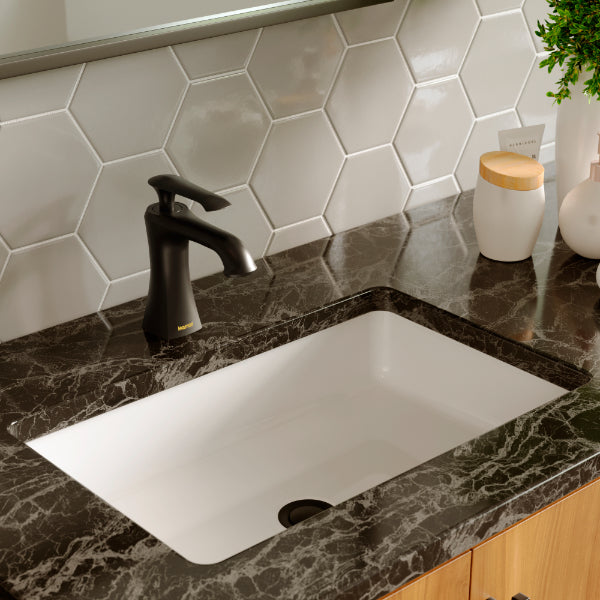Woodburn Single Hole Single Handle Bathroom Faucet with Matching Pop-Up Drain In Matte Black