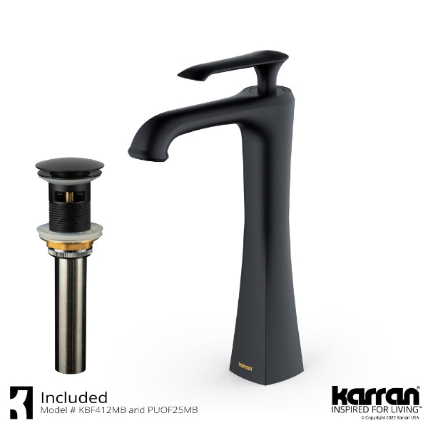 Woodburn Single Hole Single Handle Bathroom Faucet with Matching Pop-Up Drain In Matte Black