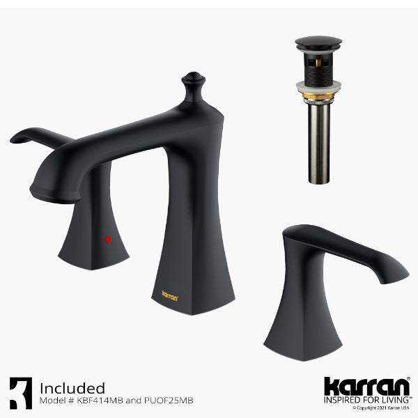 Woodburn Widespread Three-Hole 2-Handle Bathroom Faucet with Matching Pop-Up Drain In Matte Black