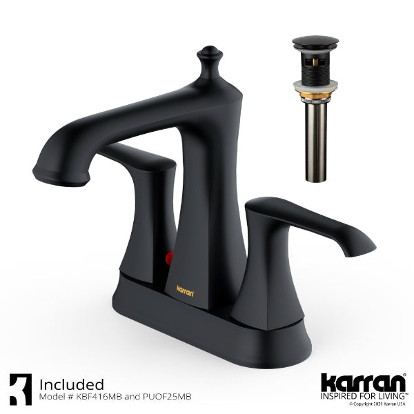 Woodburn Two-Hole 2-Handle Bathroom Faucet with Matching Pop-Up Drain In Matte Black