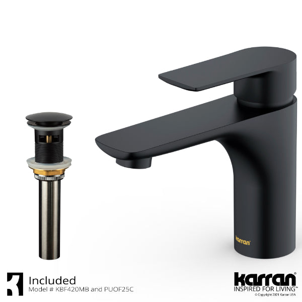 Kayes Single Hole Single Handle Bathroom Faucet with Matching Pop-up Drain In Matte Black