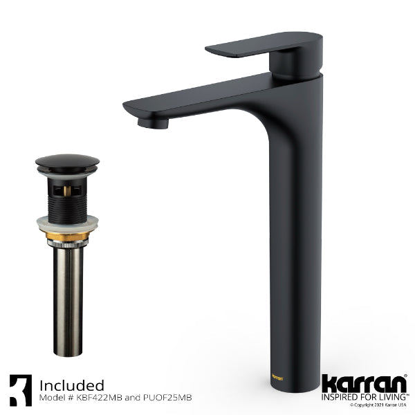 Kayes Single Hole Single Handle Bathroom Faucet with Matcing Pop-up Drain In Matte Black