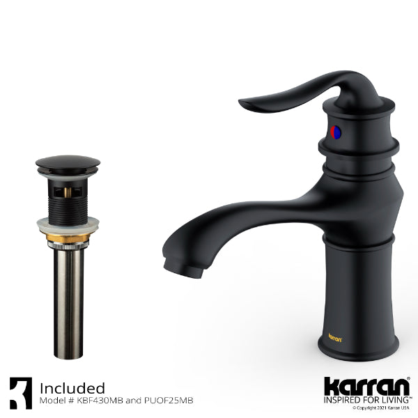 Dartford Single Hole Single Handle Bathroom Faucet with Matching Pop-up Drain In Matte Black
