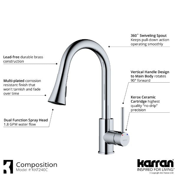 Weybridge Single Hole Single Handle Pull-Down Sprayer Kitchen Faucet In Chrome