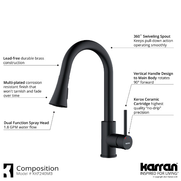 Weybridge Single Hole Single Handle Pull-Down Sprayer Kitchen Faucet In Matte Black