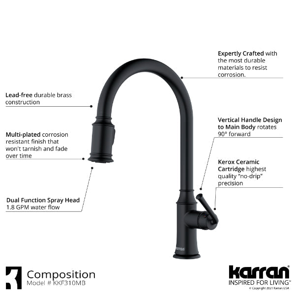 Auburn Single Hole Single Handle Pull-Down Sprayer Kitchen Faucet In Matte Black