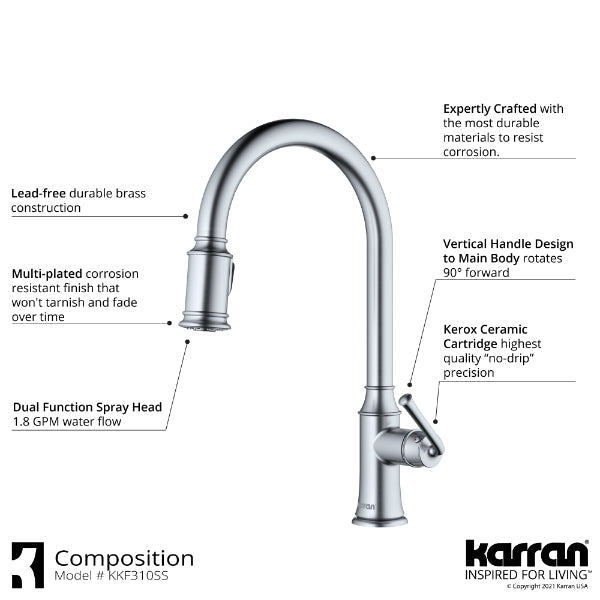 Auburn Single Hole Single Handle Pull-Down Sprayer Kitchen Faucet In Stainless Steel