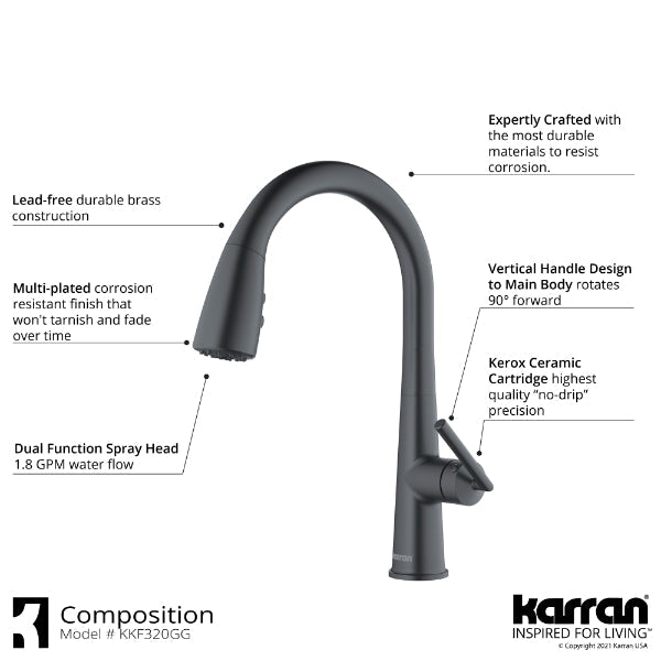 Kentland Single Hole Single Handle Pull-Down Sprayer Kitchen Faucet In Gunmetal Grey