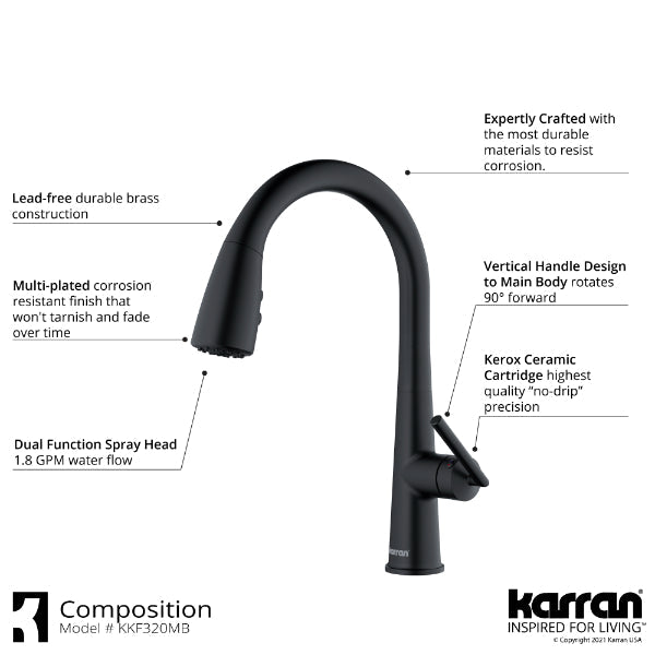 Kentland Single Hole Single Handle Pull-Down Sprayer Kitchen Faucet In Matte Black