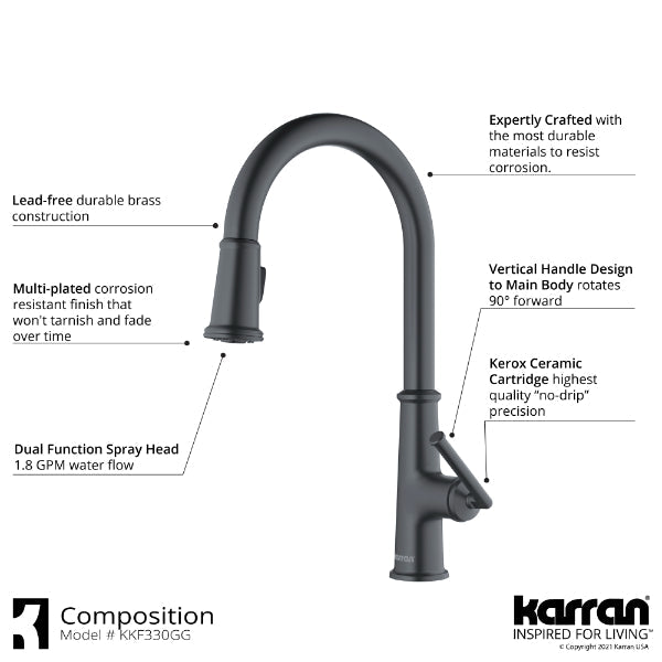 Elwood Single Hole Single Handle Pull-Down Sprayer Kitchen Faucet In Gunmetal Grey